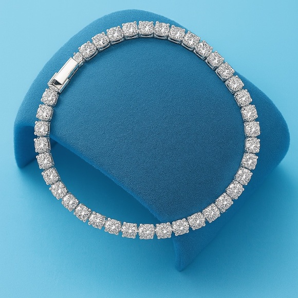 Tennis Bracelet Gold Plated 4.0mm Round Cubic Zirconia - Picture 1 of 4